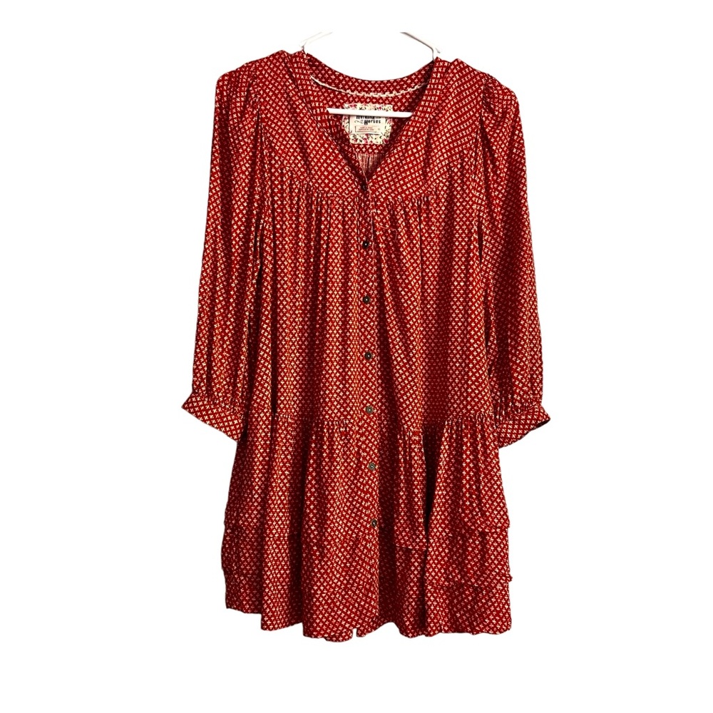 Anthropologie XS Holding Horses Tunic Top Ruffle Rust Red